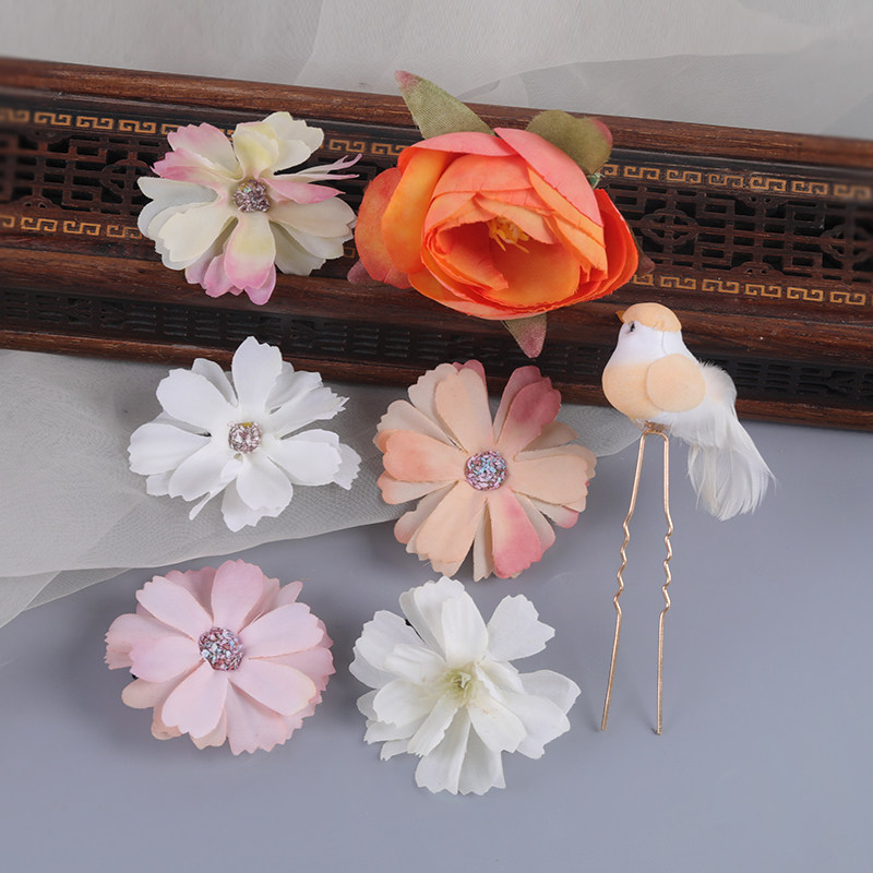 仿真花花朵发夹古风发饰花鸟套装图片