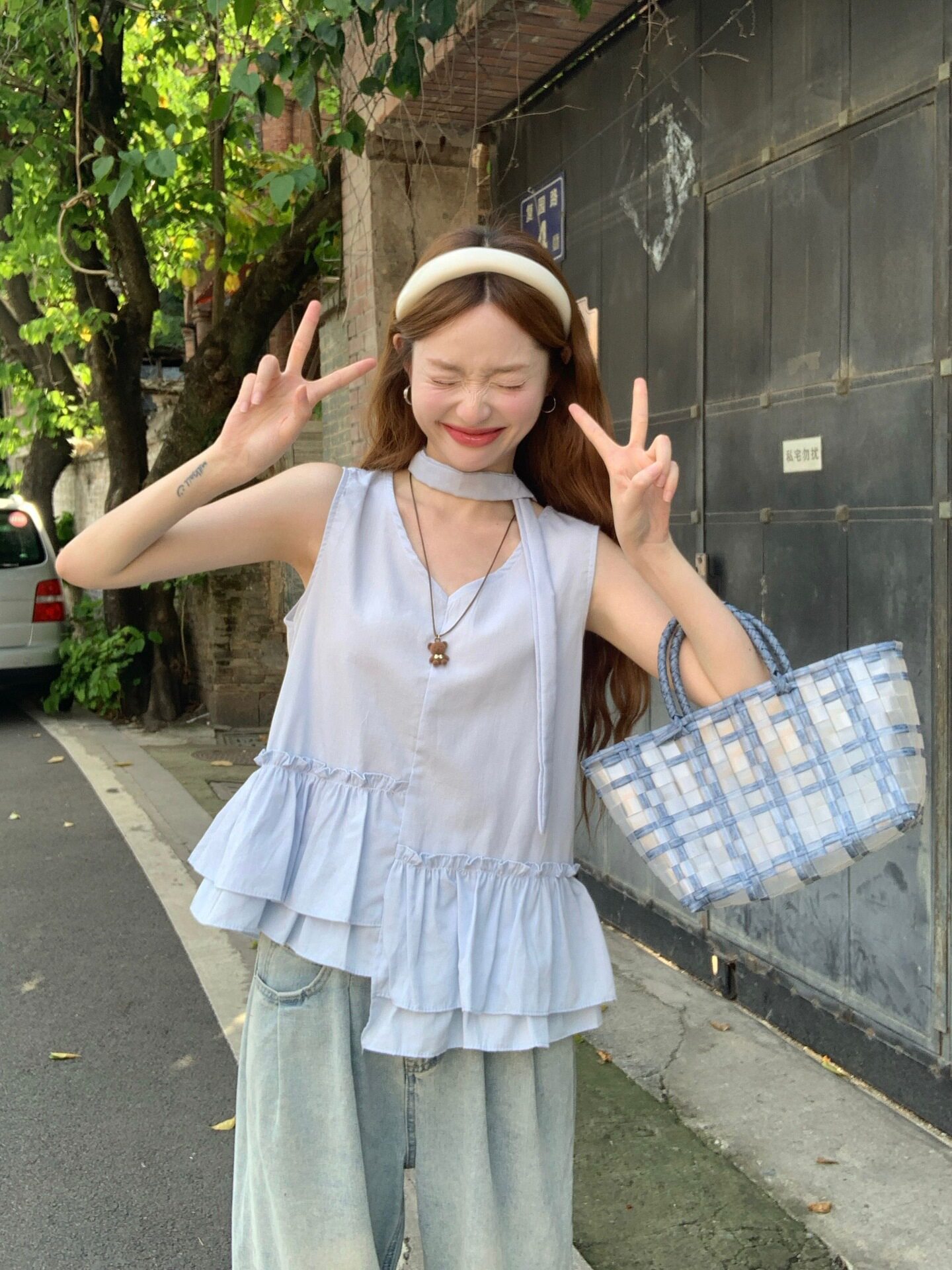 适美甜美风百搭纯色吊带背心女夏大码套装