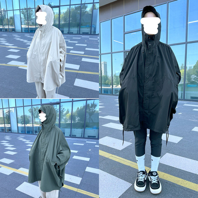 纯元 日线户外防风防水机能连帽斗篷大风衣 男女帆布水洗做旧夹克