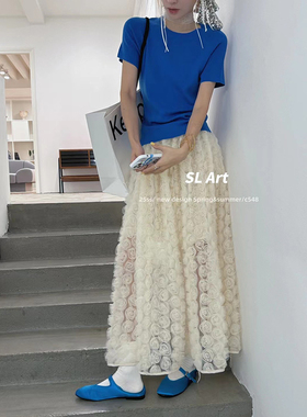 【杨黑黑】会呼吸的花海 立体网纱玫瑰花半身裙 25夏新仙女花半裙