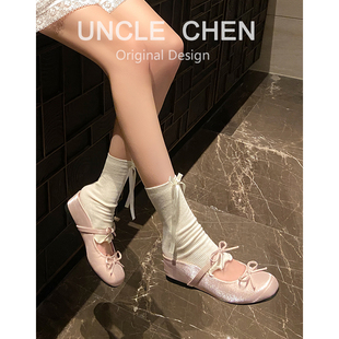 玛丽珍鞋 绸缎包头内增高凉鞋 时髦蝴蝶结方头一脚蹬半拖鞋 增高5cm