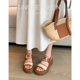 凯旋门复古厚底一字带休闲沙滩凉鞋 露趾外穿女鞋 女2025夏季 新款