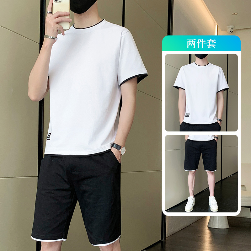 新款纯棉夏季男士宽松运动套装ims圆领T恤短袖短裤套装装店长推荐