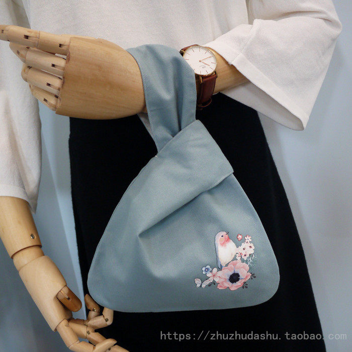 新款包邮手工制复古小布包日式套结袋纯色布艺手腕包女汉服小包