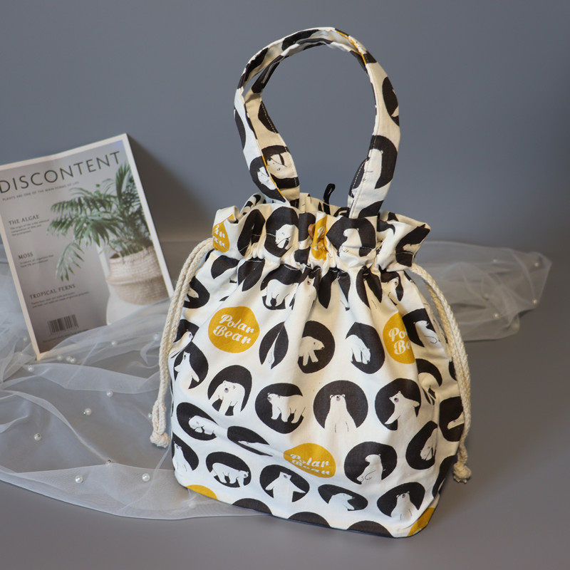 包邮动物猫咪布艺饭盒袋日式便当包可爱棉布手提束口带饭包收纳袋