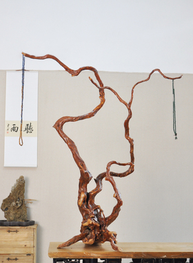 自然木根随形雕 流苏手串笔挂中式摆件 首饰展示鹦鹉鸟栖息刀站架