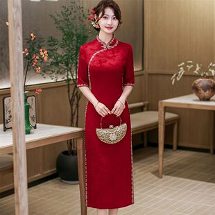 高端喜婆婆婚宴礼服连衣裙2026新款醋酸旗袍新中式妈妈订婚敬酒服