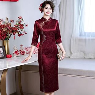 醋酸旗袍婚宴妈妈装高端轻奢新款提花重工喜婆婆婚宴礼服年轻