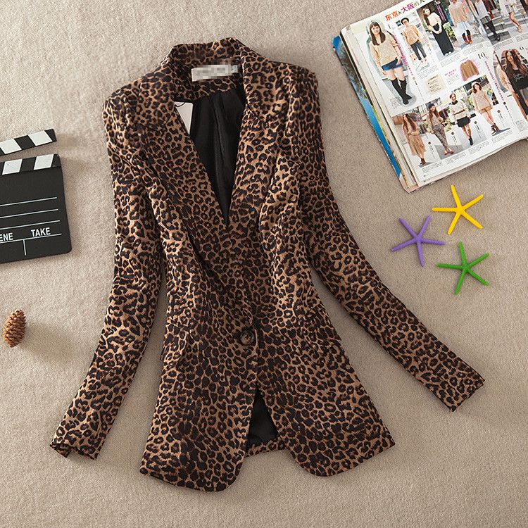 2024 SPRING CLOTHES NEW FASHION SLIM SLIM LEOPARD PRINT SMALL SUIT WOMENS OL MID-LENGTH LONG-SLEEVED BLAZER TIDE