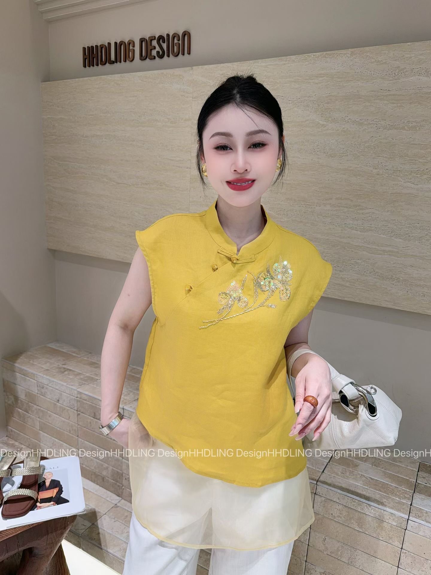 新中式国风立领斜襟拼接马甲女20 26夏季新款无袖显瘦背心女上衣