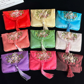 新中式 丝绸首饰袋加厚手串佛珠收纳袋绣花流苏零钱包卡包优盘小包