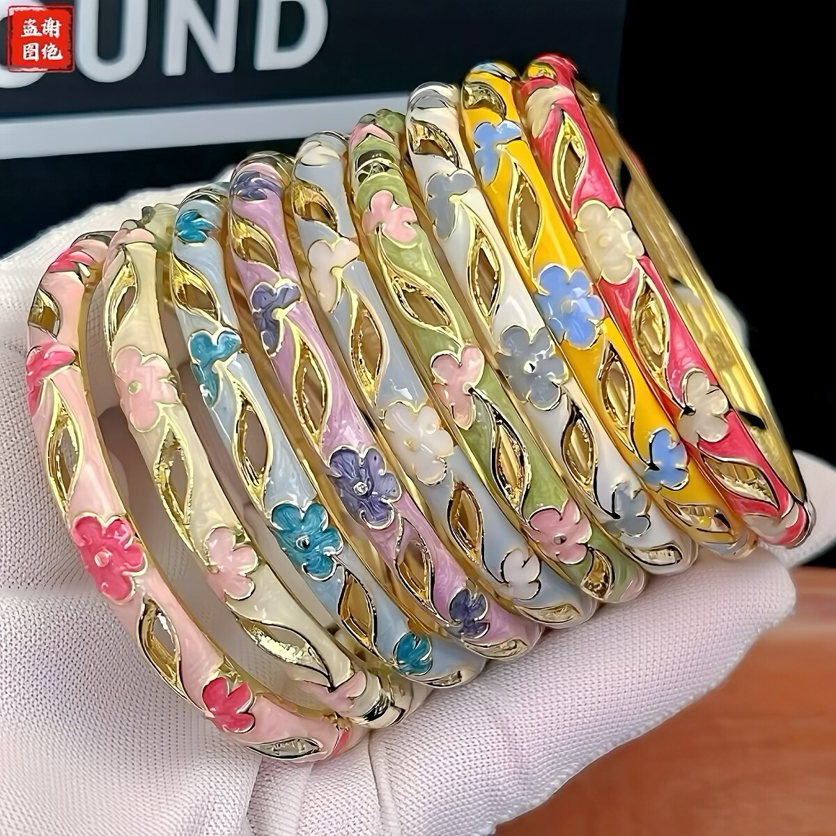 北京景泰蓝手镯细合金珐琅彩女清新小花镯子故宫旅游纪念品送朋友