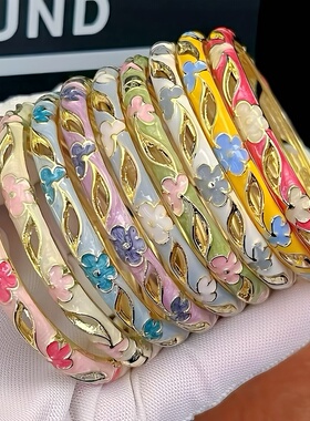 北京景泰蓝手镯细合金珐琅彩女清新小花镯子故宫旅游纪念品送朋友