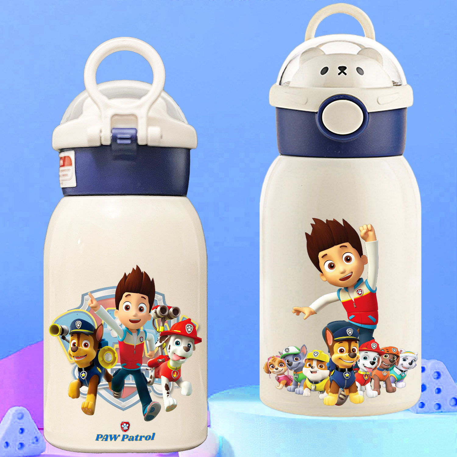 新款汪汪队保温杯500毫升儿童水杯吸管水壶杯子送杯套背带