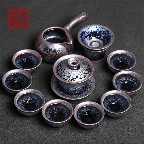 皇家雅致手工建盏油滴功夫茶具套装家用建阳办公室用中式6只茶杯