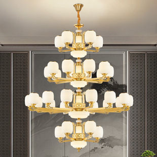 客厅餐厅灯具 楼大吊灯全铜现代中国风大气2024新款 新中式 别墅复式