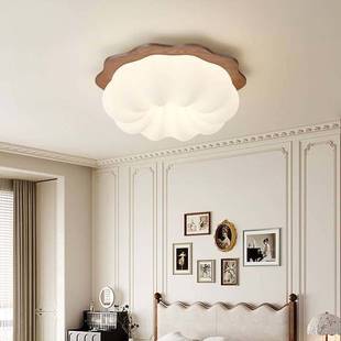 卧室灯吸顶灯复古南瓜灯中古侘寂风书房灯儿童房主卧胡桃木色批发