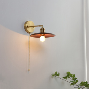 黄铜黑胡桃木壁灯北欧卧室床头飘窗阳台民宿酒店聚光阅读拉线灯