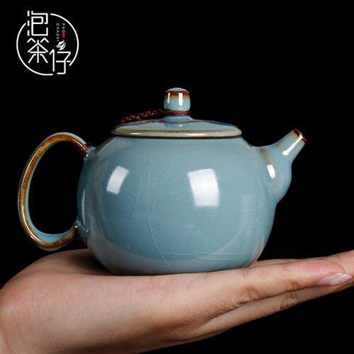 皇家雅致 西园堂纯手工仿古代汝窑铁胎可养开片功夫茶具小茶壶陶