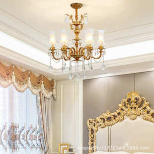 创意书房灯 大气奢华水晶别墅客厅餐厅卧室灯个性 欧式 全铜吊灯法式