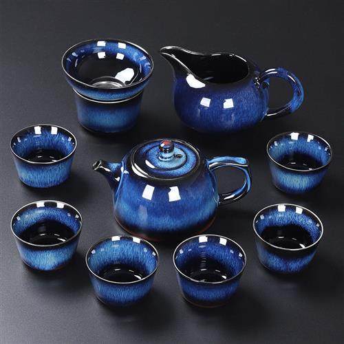 蓝菲天目釉茶具套装家用创意建盏茶壶茶杯茶道茶洗复古功夫茶具 1