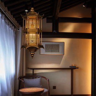 新中式 禅意吊灯寺院宫殿灯中餐厅火锅店吊灯宝塔房子茶室佛堂灯具