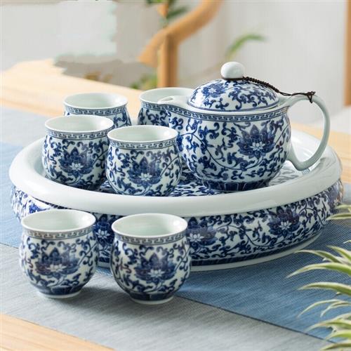 红得发紫景德镇青花瓷茶具套装功夫瓷器整套家用陶瓷茶壶茶杯带