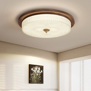 法式 复古餐厅房间书房实木护眼吸顶灯 中古风卧室吸顶灯胡桃木美式