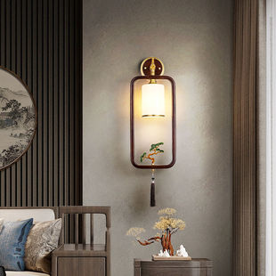 益菲新中式 中国风走廊卧室壁灯 全铜实木壁灯客厅简约背景墙灯新款