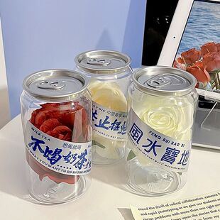 现货冰封玫瑰鲜花朵透明易拉罐桌面装饰摆件仪式感礼品情人节搞怪