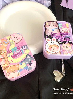 日本可爱卡通美瞳盒少女隐形近视便携简约眼镜盒伴侣盒护理盒两副