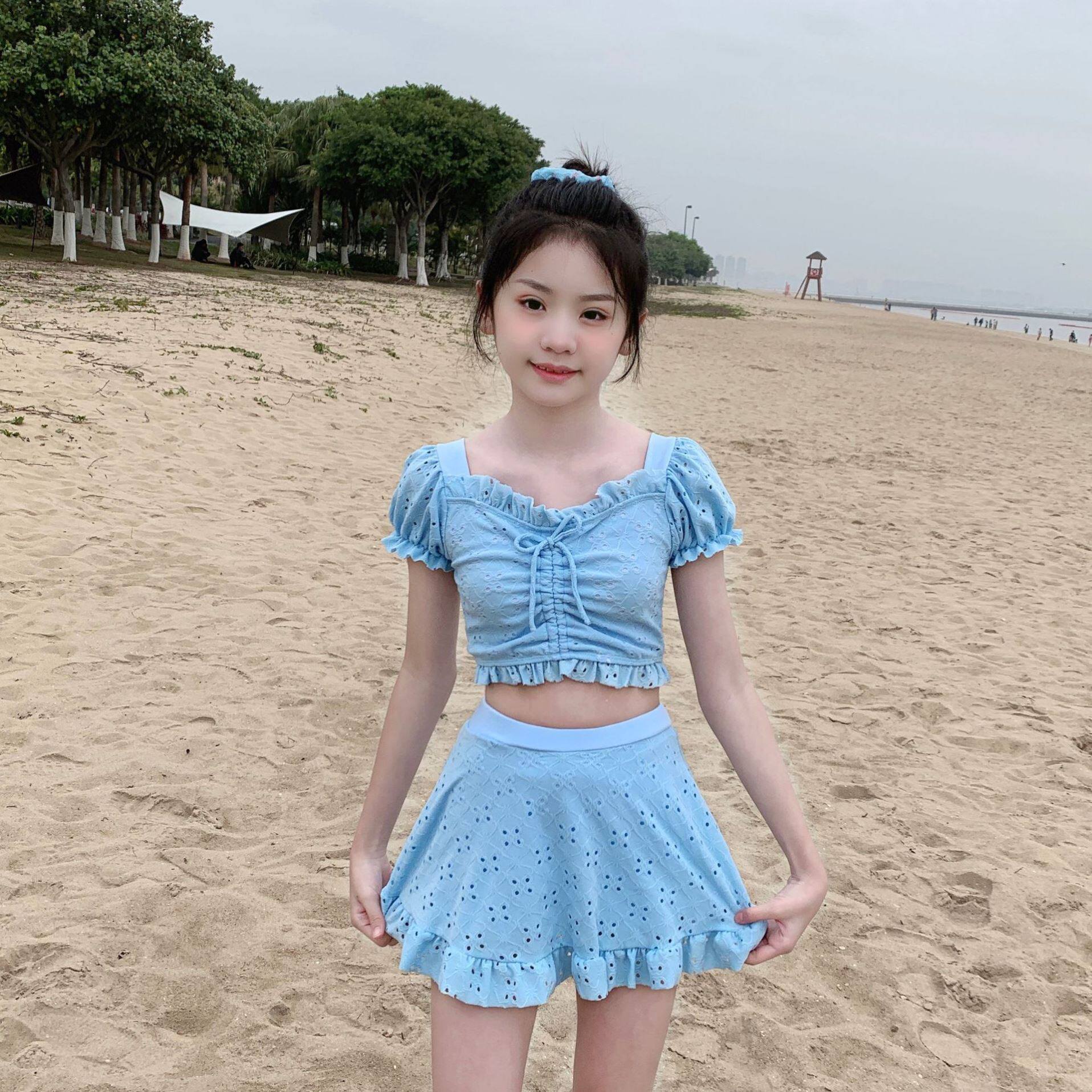 儿童泳衣女孩12岁小孩女款2024新款中大童分体游泳衣14岁女童夏日