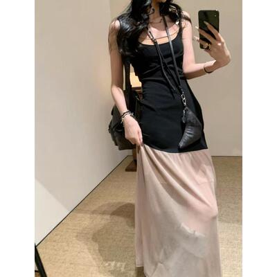 【zui高品质】swaying拼接假两件度假吊带背心连衣裙鱼尾长裙子