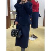 shushu娃娃领羊毛正肩西装 zui高品质 外套纯色直筒裙两件套sst