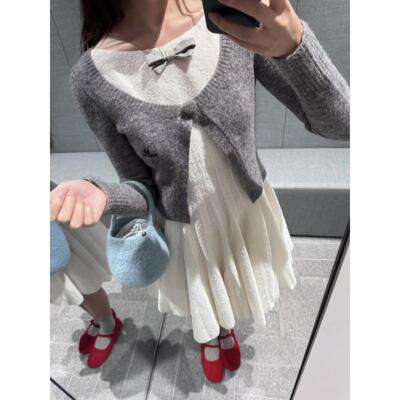 【zui高品质】shushu千金风一粒扣叠穿小香风针织开衫短款外套