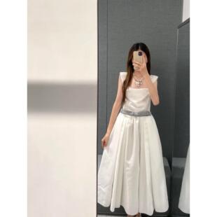 【高品质】marchen花朵装饰千金风收腰无袖连衣裙高级挂脖中长裙