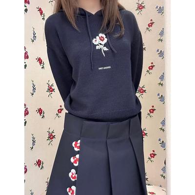 【zui高品质】shushu钉珠花朵装饰羊毛连帽毛衣宽褶半身裙子sst