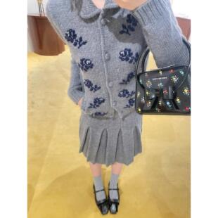 【zui高品质】花朵十字绣手工钉珠开衫SST秋装shushu长袖针织衫