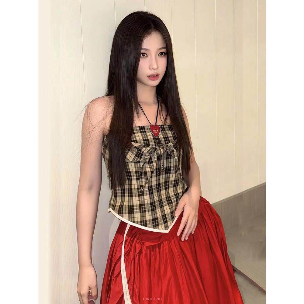 【zui高品质】marchen虞书欣同款格纹蝴蝶结抹胸上衣裹胸外穿背心,女装/女士精品,抹胸,淘宝优惠券,粉丝福利购,淘宝优惠卷