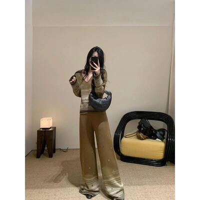 【zui高品质】swaying雪花提花直筒阔腿裤高腰垂感宽松休闲长裤