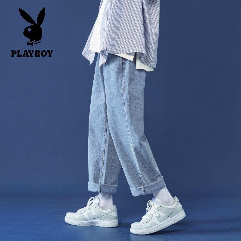 花花公子牛仔裤男夏季宽松直筒韩版潮牌休闲九分裤子学生百搭潮流