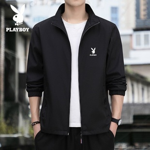PLAYBOY/花花公子新款男士休闲立领夹克时尚百搭外套开衫韩版上衣