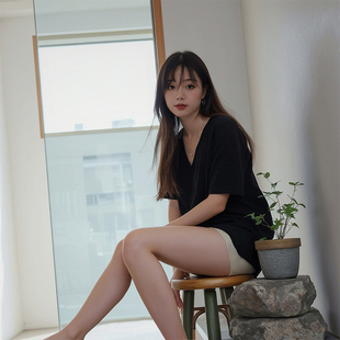 纯棉V领正肩短袖 遮肚减龄大领口上衣 T恤女宽松显瘦慵懒风大码 女装