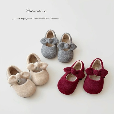 女童二棉鞋儿童加绒玛丽珍2025秋冬新款宝宝毛呢鞋子大童毛毛鞋潮