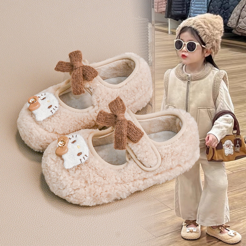宝宝二棉鞋儿童勃肯棉鞋2025冬季新款女童毛毛鞋凯蒂猫加绒保暖鞋
