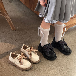 儿童小皮鞋女童鞋子配裙子春季新款黑色漂亮小女孩软底公主乐福鞋