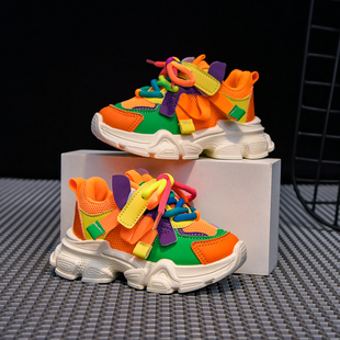 宝宝鞋子秋季新款儿童老爹鞋女童多巴胺运动鞋男童网鞋中小童撞色