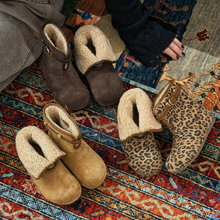 羊羔毛翻领两穿女童雪地靴冬季新款儿童毛毛靴丑萌勃肯鞋棉鞋短靴