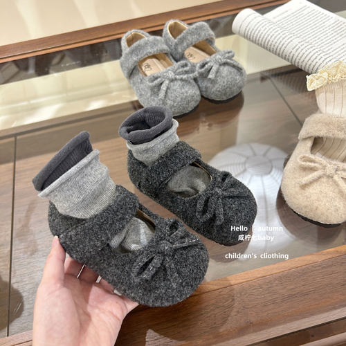 宝宝玛丽珍单鞋女童秋冬毛毛鞋女孩百搭毛呢勃肯鞋公主鞋小童皮鞋