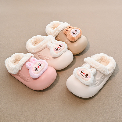 拉布布女童棉拖鞋儿童毛毛拖2025冬季新款可拆洗宝宝男童室内包头